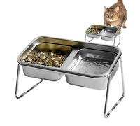 Iouyjiu Bowl Double Bowl Cat Feeder, Stainless Steel Raised Bowls, Raised Cat Bowls, Pet Feeder For Cats, Inclined Pet Bowl, Raised Pet Feeder With Double Stainless Steel Bowls For Cats
