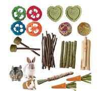 Iouyjiu Bunny Chew Toy, Wooden Treat Stick, Small Pet Teether, Bite-Resistant Build, Natural Wood Flavor, 5-Pack, Cage Time Dentals Enrichment, 17x17x6cm Wood, Grass Rope