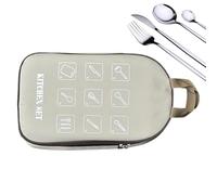 Iouyjiu Camping Cutlery Organizer, Outdoor Storage Bag, Multi-Pocket Camping Accessory, Sturdy Travel Case, Easy-to-Clean Design, Ideal para Hiking, Picnic y BBQ, caqui, Se référer au descriptif,