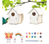 Iouyjiu Casa para pájaros al Aire Libre, Kits de casita para pájaros para niños | El Kit de casa para de Madera Incluye Pinturas y Pinceles, casa para de Madera para Bricolaje, 2