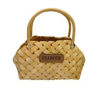 Iouyjiu Cesta de flores de mano, cesta de boda tejida bohemia con asa, cubo decorativo hecho a mano para niña de flores, centro de mesa rústico para decoración del hogar, material de madera, 7.1 x 7.1