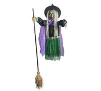 Iouyjiu Flying Witch Halloween Decor, Hovering Witch on Broom, Spooky Hanging Prop Perfect for Porch Yard Lawn Home Patio Indoor Outdoor Haunted House Holiday Display, 1 pieza