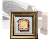 Iouyjiu Kitchen Wall Decor - Mini Buttered Toast Oil Painting | 3.9x3.9 Inches Framed Artwork, Vibrant Kitchen Wall Art Perfect for Home Apartment Workplace Entryway Staircase Lobby Hotel