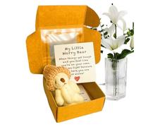 Iouyjiu Mini Bears, Handmade Stuffed Animal, Pocket-Sized Plush Toy with Inspirational Card, Gift Box Set, Perfect for Children Baby Shower Christmas Valentine’s Day, 7cm Brown White Pink Light Brown
