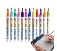 Iouyjiu Outline Pens Metal - 12 Color Line Markers | Shimmering Permanent Ink with Smooth Flow for DIY Crafts, School Projects, Scrapbooks or Greeting Cards, 0.39x5.15in
