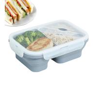 Iouyjiu Silicone Lunch Box - Foldable Food Container for Work School Use | 2 Compartment 1100ml Leak Proof Bowl with Lid and Utensil, Microwave Dishwasher Freezer Safe Meal Prep Storage