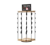 Iouyjiu - Soporte para patatas fritas organizador con soporte para etiquetas | soporte giratorio de 5 niveles 40 pinzas, organizador de cocina con base de madera y tablero de exhibición para