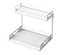 Iouyjiu Under Cabinet Pull out Shelves, 2-Tier Sliding Shelf Organizer, Space-Saving Pull out, Sliding Drawer for Kitchen, Bathroom, Laundry Room Storage, White Black
