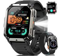 IOWODO Reloj Inteligente Hombre, 2.01" Militar Smartwatch con Llamadas Bluetooth, 20 Días Batería, Linterna LED, Brújula,123 Modos Deporte, 24h Pulsómetro/SpO2/Sueño, IP68, 2 Correas (iOS/Android)