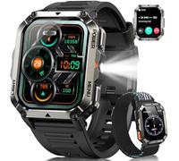 IOWODO Reloj Inteligente Hombre, 2.01" Militar Smartwatch con Llamadas Bluetooth, 20 Días Batería, Linterna LED,Brújula, 24h Pulsómetro/SpO2/Sueño, 123 Modos Deporte, IP68, 2 Correas