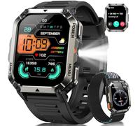 IOWODO Reloj Inteligente Hombre, 2.01" Militar Smartwatch con Llamadas Bluetooth, 20 Días Batería, Linterna LED, Brújula,123 Modos Deporte, 24h Pulsómetro/SpO2/Sueño, IP68, 2 Correas (iOS/Android)