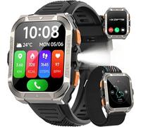 IOWODO Reloj Inteligente Hombre con GPS,1.91" Militar Smartwatch con Llamadas Bluetooth,20 Días Batería/2 Correas/Linterna LED/Brújula/100+ Modo Deporte/IP68,24h Pulsómetro/SpO2/Sueño para Android iOS