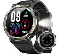 IOWODO Reloj Inteligente Hombre con Llamadas, 1.45" Militar Smartwatch con Linterna y Brújula, 960mAh Batería, 123 Modos Deporte, Monitor Cardíaco 24h/SpO2/Sueño, IP68, 2 Correas(iOS/Android)