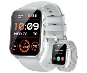 IOWODO Reloj Inteligente Hombre Mujer, Smartwatch con 2 Correas,1.91" Reloj Deporte Mujer con Funciún Llamadas y Whatsapp Mensajes Bluetooth,100 Modos Deporte para iOS Android Teléfono(Gris)