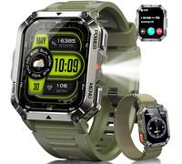 IOWODO Smartwatch Hombre Militar 2.01" - Llamadas Bluetooth, 20 Días Batería, 123 Modos Deporte, Monitor Cardíaco/SpO2/Sueño, IP68, Linterna LED, iOS Android (2 Correas)