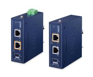 IP30 Industrial 1-Port 10/100TX 802.3bt PoE + 1-Port UTP Long Reach PoE Kit (LRP-111UH + LRP-111UE, -40 to 75 Degrees C, 802.3bt PoE++ or external 48~54V DC input, up to 500 meters UTP cable@100Mbps o