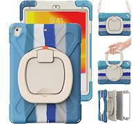 iPad Air 2 & iPad 6 (9.7 Pulgadas) Funda, Carcasa Rugosa con Soporte de Rotación de 360° y Correa de Hombro, Funda Antichoque para iPad Air 2 & iPad 6 (9.7 Pulgadas) (Azul Colorido)