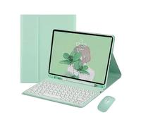 Ipad Keyboard Case with Mouse Retro Round Key Caps DetachableMintGreen