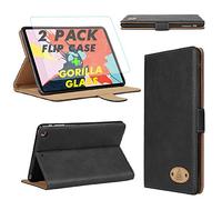 iPad Pro 12.9 Negro PU cuero cartera cubierta con protector de pantalla vidrio templado Gorilla Tech