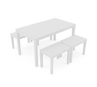 IPAE-Progarden Conjunto de Exterior con 1 Mesa Rectangular 4 Bancos, Made in Italy, Color Blanco