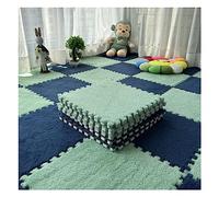IPAGSEFWE Alfombra de Felpa para Gatear, Paquete de 10 baldosas Alfombra entrelazadas for Juegos Rompecabezas y sensorial, Multicolor, 30 x 1 cm(Vert Clair+Bleu Marine)