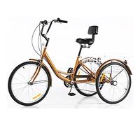 IPAGSEFWE Triciclo para Adultos, 24 Inch Adult Tricycle 7 Speed with Backrest and Large Basket For Multipurpose Multicolor(Brown)