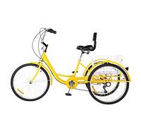 IPAGSEFWE Triciclo para Adultos, 24 Inch Adult Tricycle 7 Speed with Backrest and Large Basket For Multipurpose Multicolor(Yellow)