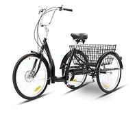 IPAGSEFWE Triciclo para Adultos, Adult 3 Wheel Bike 6 Speed with Shopping Basket Black and White(Black)