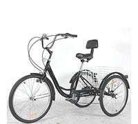 IPAGSEFWE Triciclo para Adultos, Adult Tricycle 24 Inch 7 Speed with Basket and Seat Backrest Adjustable Handlebar Blue Green Black(Black)