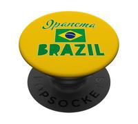 Ipanema Beach Rio con Bandera de Brasil PopSockets PopGrip Adhesivo