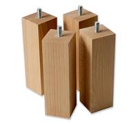 IPEA 4 Patas para Muebles y sofás de Madera - Altura 180 mm - Juego de 4 Patas de Madera en Bruto con Forma Rectangular para Armarios y Sillones - Color Natural