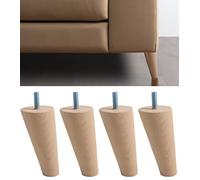 IPEA 4 Patas para Muebles y Sofás de Madera - Tornillo M10 - Fabricado en Italia - Inclinados con Forma de Cono - Juego de 4 Patas de Madera para Armarios y Sillones - Altura 120 mm - Color Natural