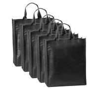 IPEA Bolsa de la compra TNT negra - [5 unidades] - Dimensiones 42 x 37 cm - Bolsa de la compra de forro polar reutilizable para compras, viajes, ocio - Bolsas negras