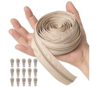 IPEA Cremallera Continua Cadena #5 Beige - [ 5 METROS + 15 CURSORES METÁLICOS ] - Made in Italy - Cremallera Recortable para Costura, Ropa y Accesorios - Ancho 30 mm - Beige