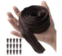 IPEA Cremallera Continua Cadena #5 Marron - [ 5 METROS + 15 CURSORES METÁLICOS ] - Made in Italy - Cremallera Recortable para Costura, Ropa y Accesorios - Ancho 30 mm - Gris