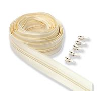 IPEA Cremallera de color blanco crema continua de 5 metros de largo + 15 deslizadores de metal, cadena tamaño 5, fabricada en Italia, cremalleras de nailon, cremallera, se puede cortar para coser al