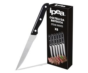 IPEA Cuchillos de Mesa para Carne - Juego de 6 - Cuchillo Carne Afilado con Hoja Lisa de Acero Inoxidable para Cortar Carne y Alimentos para Almuerzo y Cena - Cuchillos para Hogar y Cocina