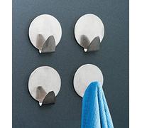 IPEA Ganchos adhesivos redondos de metal para casa, baño y cocina - 4 unidades - Perchas adhesivas de pared para objetos, perchero, toallero - Gancho de pared de casa - Color metálico
