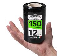 IPEA Película Estirable Negra para Embalaje - 150 Metros x 12 cm - Made in Italy - Rollo película para Protección, Embalaje de Objetos en Transporte - Resistente al Desgarro - Negro