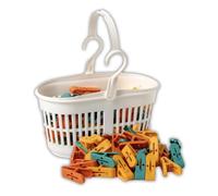 IPEA Pinzas para la Ropa con Cesta de plástico - 36 Unidades - Super Ligero con Ganchos - Pinzas para la de Colores con Cesta para Colgar y Tender Ropa, Accesorios - Tendedero