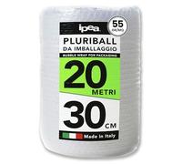 IPEA Rollo de Plástico de Burbujas para Embalaje y Envío - 20 Metros x 30 cm - Made in Italy - Pluriball - Burbujas de Aire Protección, Acolchado, Embalaje Objetos - Resistente Desgarro - 55 gr/mq
