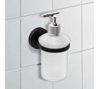 IPEA Soporte dispensador Adhesivo de Pared Negro - No Necesita taladrado - Diseño Moderno - Elegante Soporte para Botellas de Pared para jabón líquido para Pegar en baño, Ducha, casa - Soporte