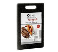 IPEA Tabla rectangular de plástico negro efecto granito para verduras, frutas, alimentos - 30 x 20 cm - Tabla de cortar de polipropileno de cocina para cortar y servir aperitivos, pan, queso