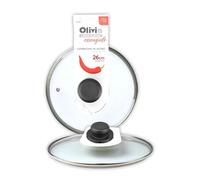 IPEA Tapa para Sartén o Cacerola de Vidrio Templado - 16/18 / 20/22 / 24/26 / 28/30 cm - Transparente Redonda Universal con Pomillo para Sartenes y Ollas de Cocina - Apta para Lavavajillas