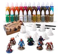 iPEAU Kit Pintura Miniaturas DND-Set 22 Pinturas Agua Principiantes con Oro/Plata Metálicos, Sombras y Primer para Figuras DND WH40K Incluye 7 Miniaturas Kobolds TTRPG. Ideal para War Hammer Game