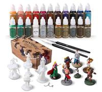 iPEAU-Kit Pintura Miniaturas DND-Set Inicio 22 Pinturas Agua Principiantes Incl Oro/Plata Metálicos Sombras y Primer Figuras DND WH40K y Terrenos Regalo Ideal con 7 Figuras de Aventuras TTRPG