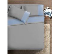 Ipersan Bordo Raso Azzurro Fondo Grigio Doble, Algodón, Gris Baby Blue, Queen-Size Bed