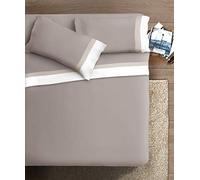 IPERSAN Juego de Cama con Doble Balance, satén de algodón, 2 plazas, Borde Satinado, Blanco/Crema, Fondo Gris