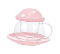 Ipetboom 1 juego Taza de Cerámica Forma de Champiñón con Colador para Infusiones Taza Floral para Hogar Color Rosa de para Uso Personal