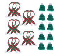 Ipetboom 10 Juegos Mini Knit Wool Christmas Hats Scarves DIY Wine Bottle Covers Festive Craft Decorations For Parties Home Decor